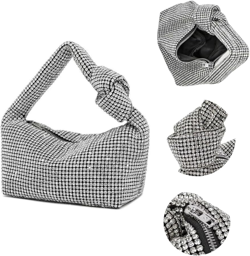 UMREN Bling Full Glitter Knotted Handbag for Women Crystal Rhinestone Hobo Dumpling Bag Diamond E... | Amazon (US)