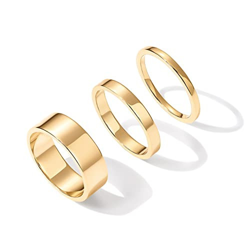 PAVOI 18K Gold Plated Rings Set - Stacking Rings for Women - Stacking Ring Set (Yellow Gold, 7) | Amazon (US)