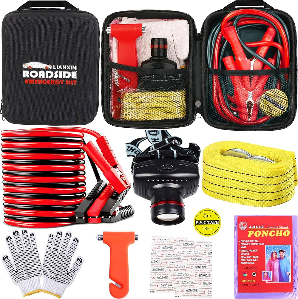 Car Roadside Emergency Kit, with Jumper Cables Automotive Kit,Car Safety Roadside Assistance Kit ... | Amazon (US)