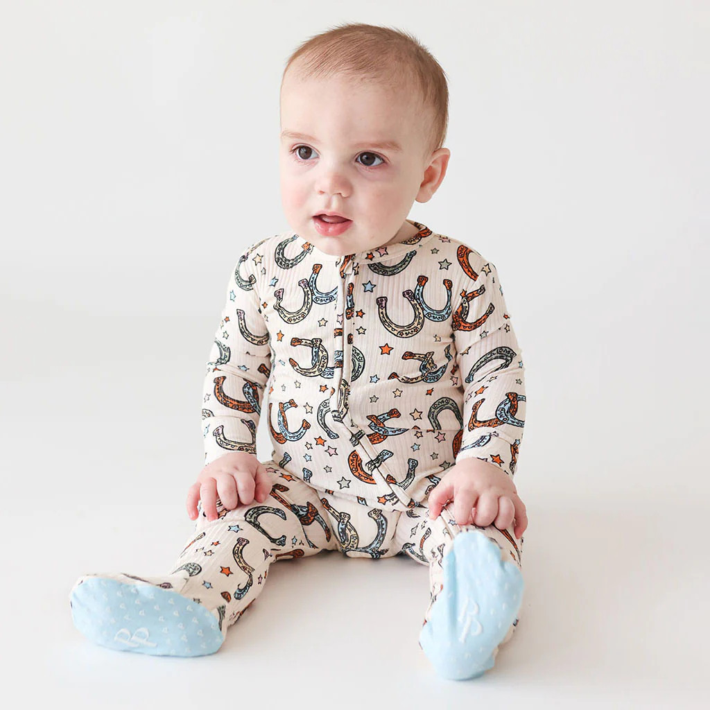 Horseshoe Cream One Piece Baby Footie Pajamas | Kidd | Posh Peanut