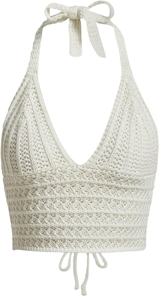 SOLY HUX Womens Crochet Halter Crop Tops Summer Sexy Knitted V Neck Sleeveless Camisole Y2K Top S... | Amazon (US)