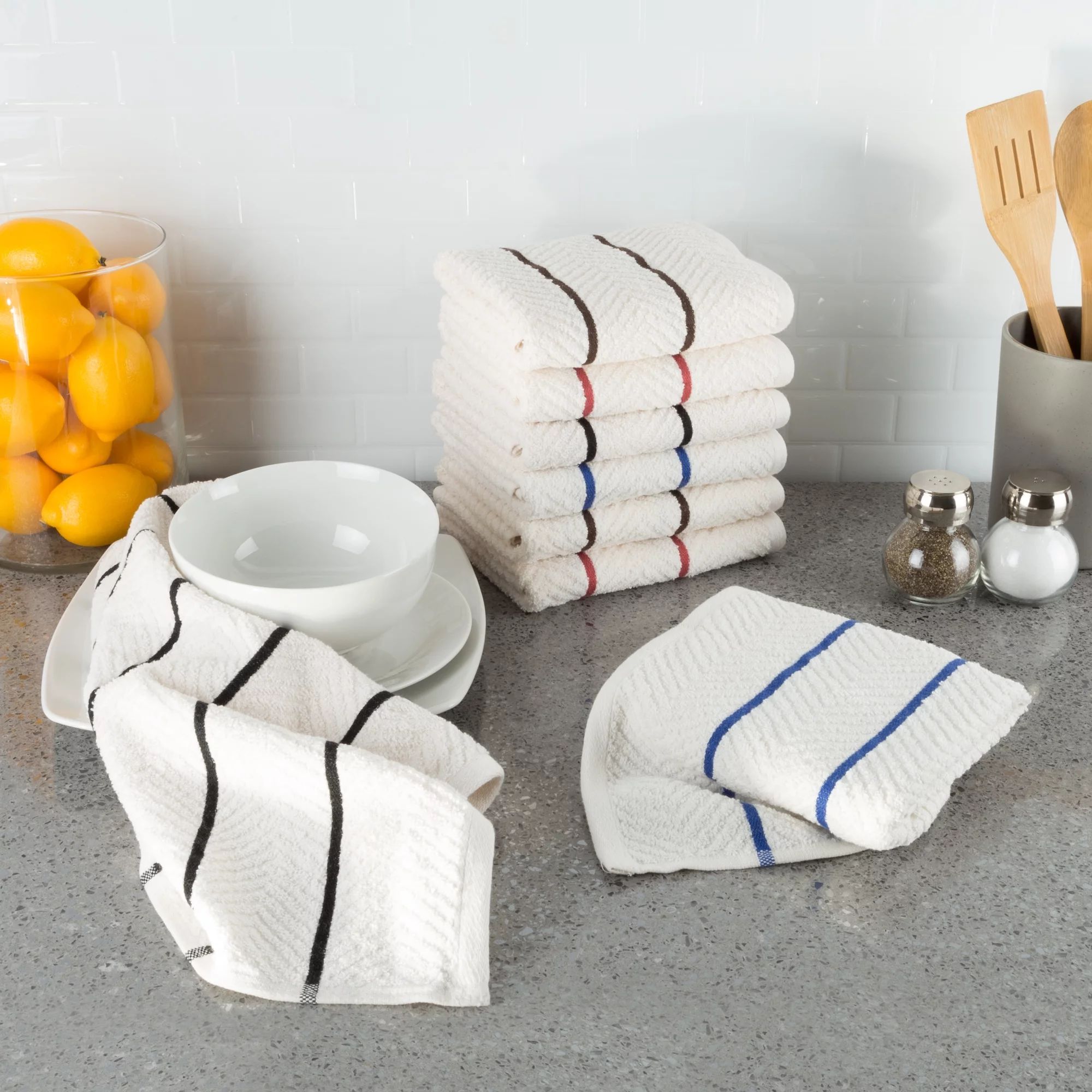 Lavish Home 8-Piece 100% Combed Cotton Chevron Weave Kitchen Towels Set | Walmart (US)