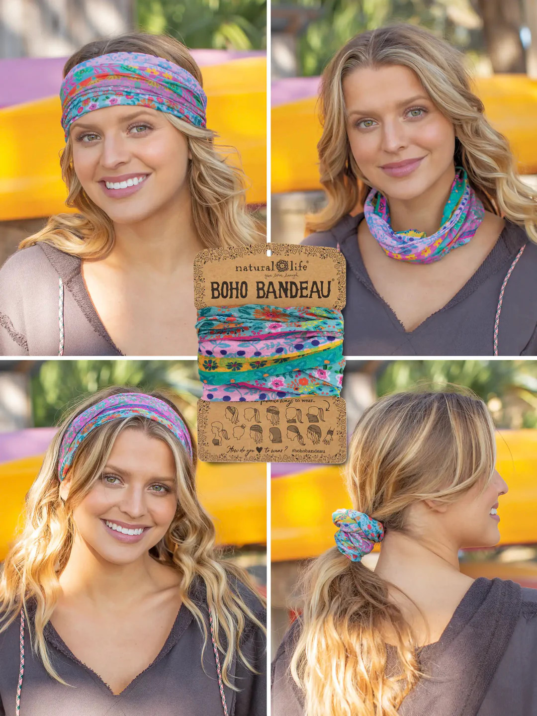 Full Boho Bandeau® Headband - Pink Watercolor Patchwork | Natural Life