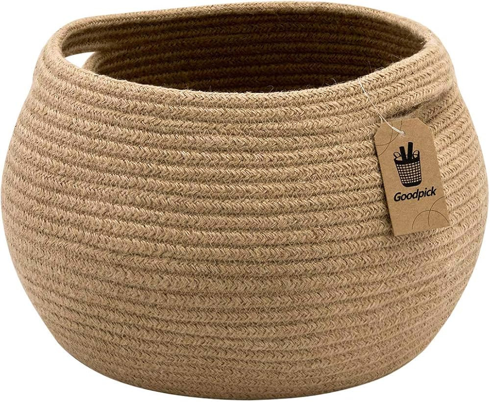 Goodpick Cute Round Basket - Cotton Rope Jute Baskets in Living Room Woven Towel Basket Bedroom S... | Amazon (US)