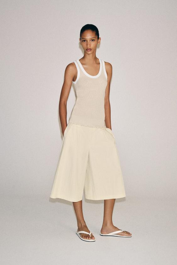 Zara - Zw Collection Pleated Bermuda Shorts - Sand - M - Woman | Zara US