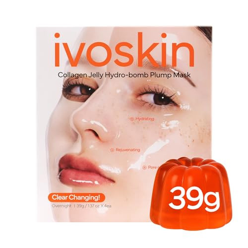IVOSKIN Collagen Jelly Hydro-bomb Plump Mask, Hydrating 39g x 4ea Real Collagen Mask, Firming and Moisturizing for Glow Skin, Collagen Water over 670,000 ppm | Amazon (US)