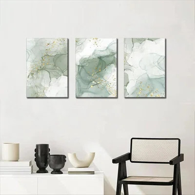 Sage Green Canvas Wall Art Set Of 3 Abstract Green Gold Marble Line Wall Decor Pictures Neutral Modern Minimalist Posters Prints For Living Room Bedro | Wayfair North America
