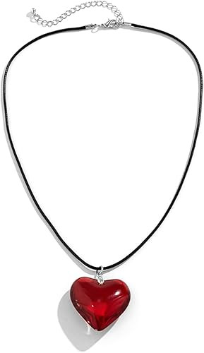 Mullike Chunky Puffy Heart Choker Necklace for Women Big Glass Heart Pendant Necklace With Elegan... | Amazon (US)