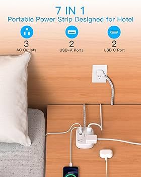 Cruise Ship Essentials, Travel Power Strip with USB C, Flat Plug Extension Cord with 3 Outlets 4 ... | Amazon (US)