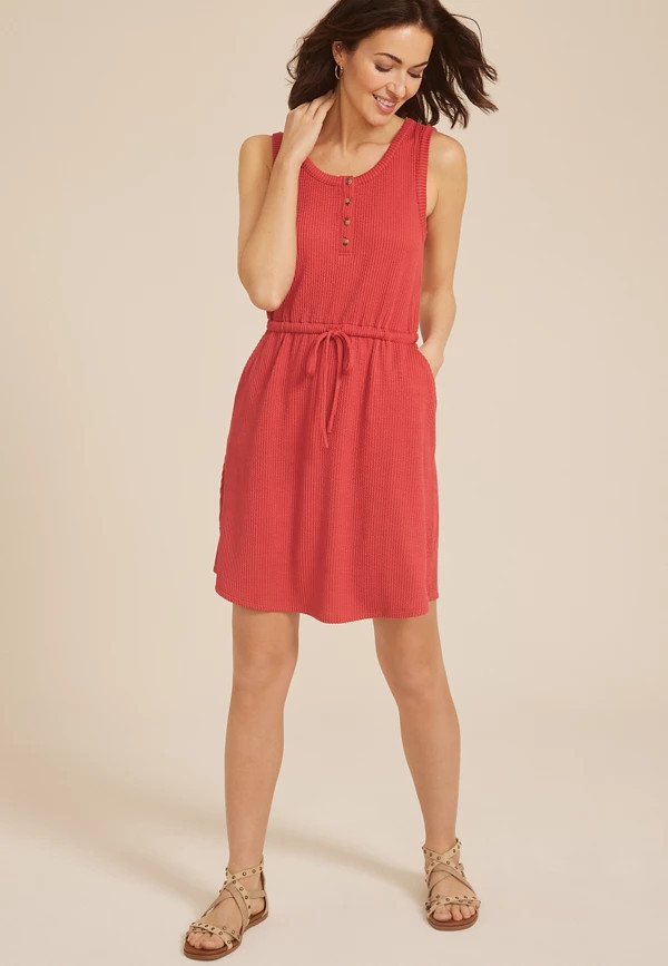 24/7 Bare Henley Wavy Rib Dress | Maurices