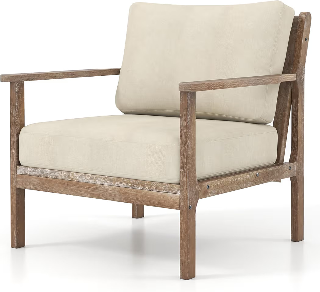 Giantex Mid Century Modern Accent Chair, Wooden Arm Chair w/Solid Wood Frame, Removable Seat Cush... | Amazon (CA)