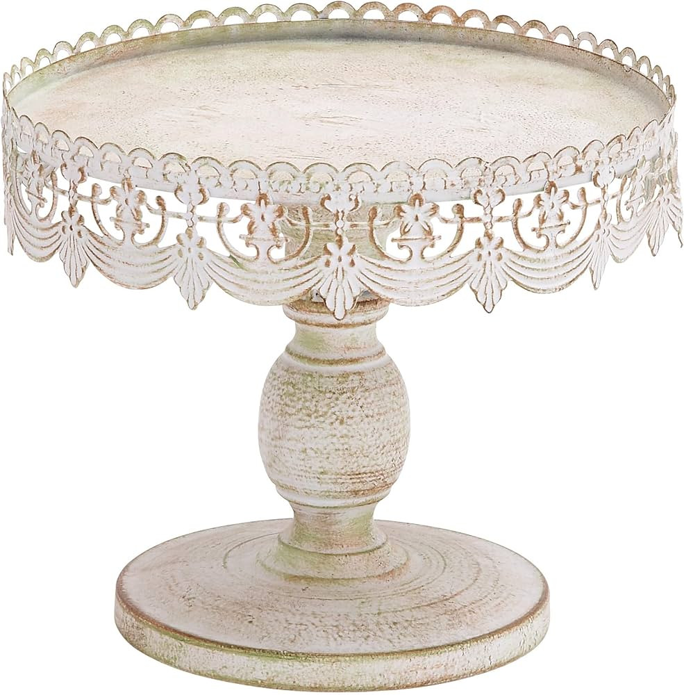 Deco 79 Metal Cake Stand with Lace Inspired Edge, 10" x 10" x 9", White | Amazon (US)