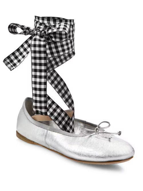 Metallic Leather Lace-Up Ballet Flats. | Saks Fifth Avenue