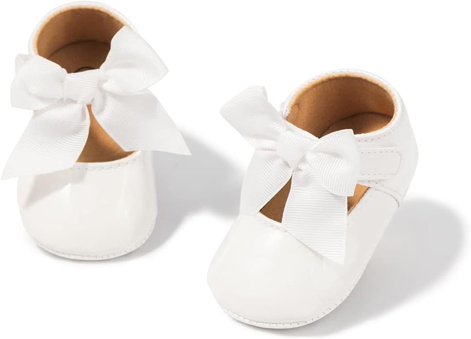 ohsofy Infant Baby Girls Mary Jane Flats Soft Sole Non-Slip Bowknot Princess Wedding Dress Shoes ... | Amazon (US)