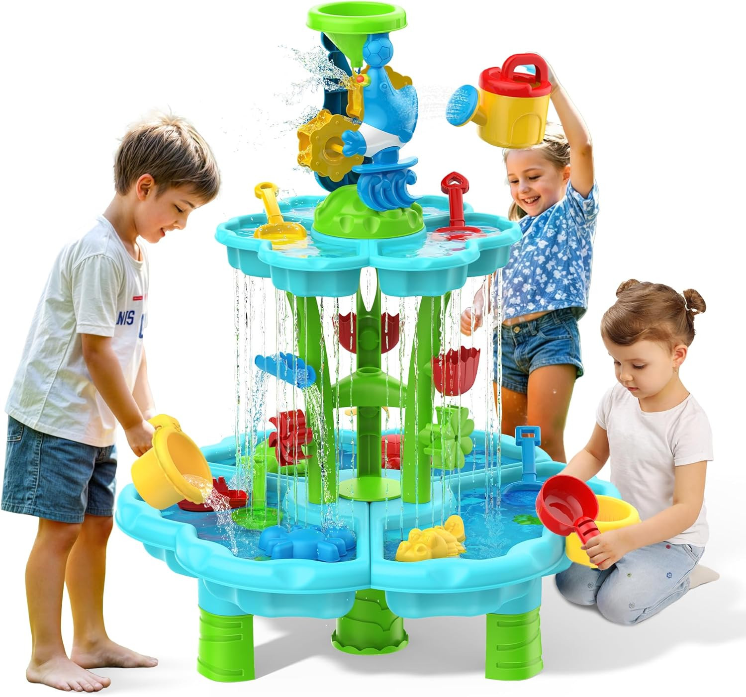 Kids Flower Water Sand Table for Toddlers - 2-Tier Outdoor Water Sand Play Table Toys for Boys Gi... | Amazon (US)