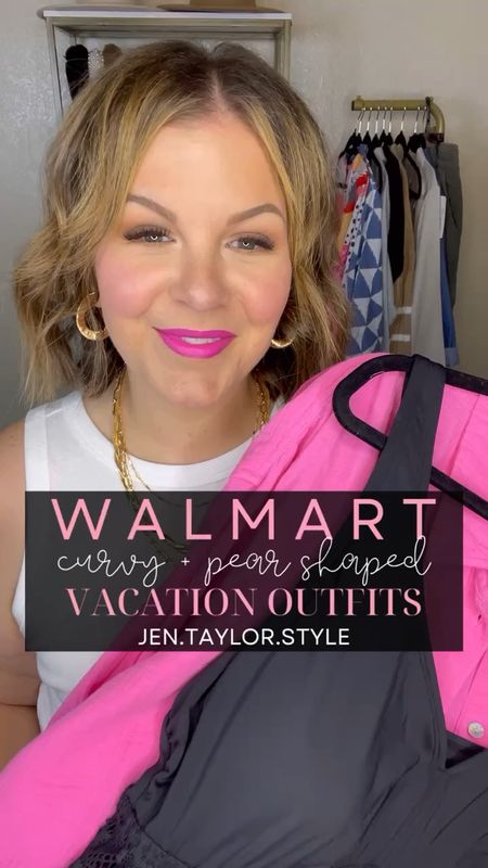 🏖️WALMART FASHION VACATION OUTFITS ✨ These curvy outfits are pear shape approved! I love this bathing suit that comes in regular and plus sizes, and these pants double as a swim cover up or a travel outfit. Swimsuit 2X, black pants 2X (they have slits on the side), pink button up XXL, black bikini top XXL, crochet cardigan 2X/3X, white tank 14/16, pink dress XXXL, white cover up dress 3X

#LTKfindsunder50 #LTKplussize #LTKVideo