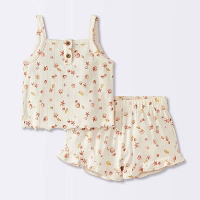 Baby Girls' Tank Top & Ruffle Shorts Set - Cloud Island™ Tan 0-3M | Target