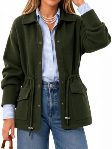 CiCiBird Womens Collared Cardigan Drawstring Waist Sweater Jacket | Amazon (US)