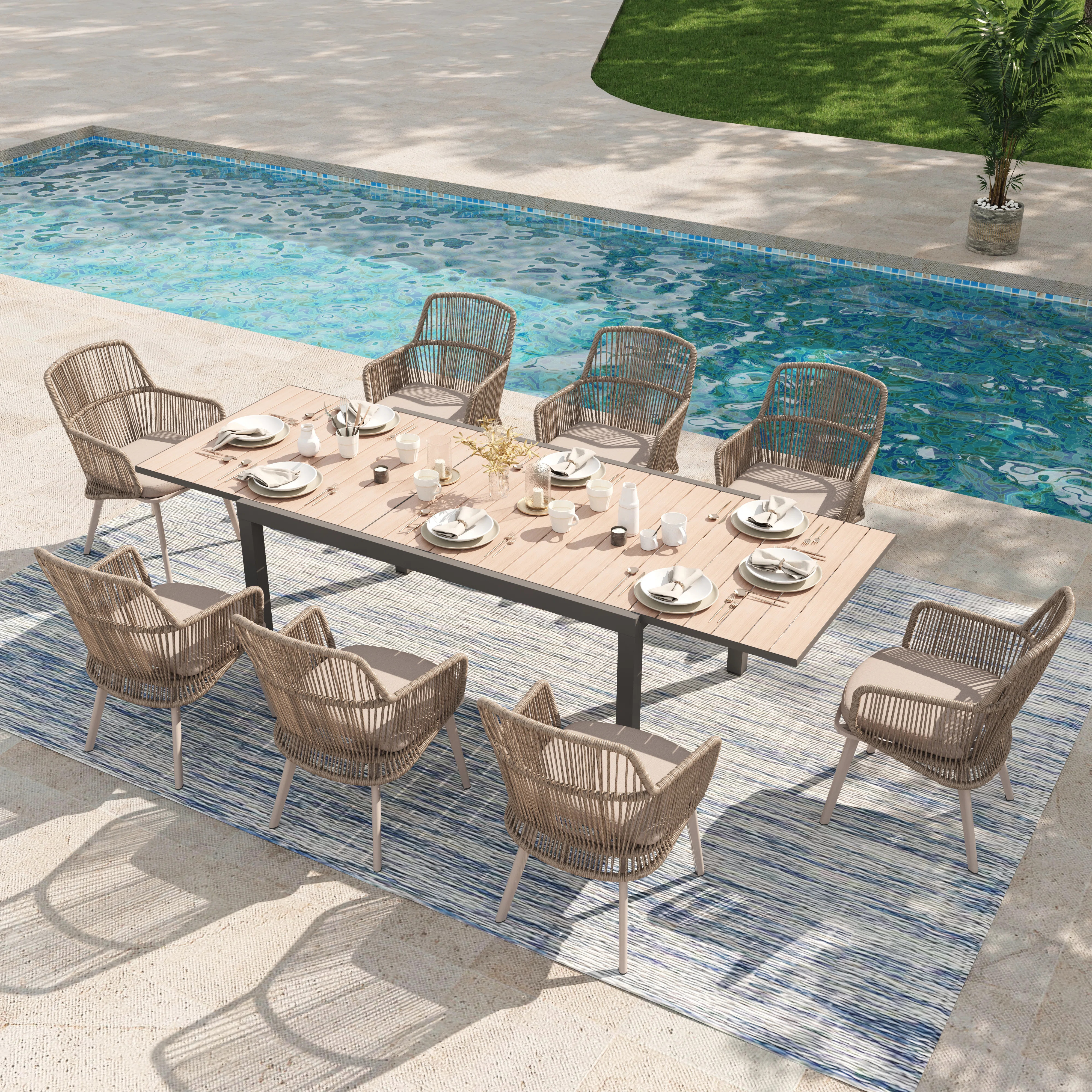 8 - Person Rectangular Outdoor Dining Set With Cushions | Wayfair North America