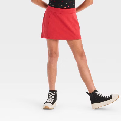 Girls' Knit Skorts - art class™ Red L: Midweight Jersey, Built-in Shorts, Elastic Waistband | Target