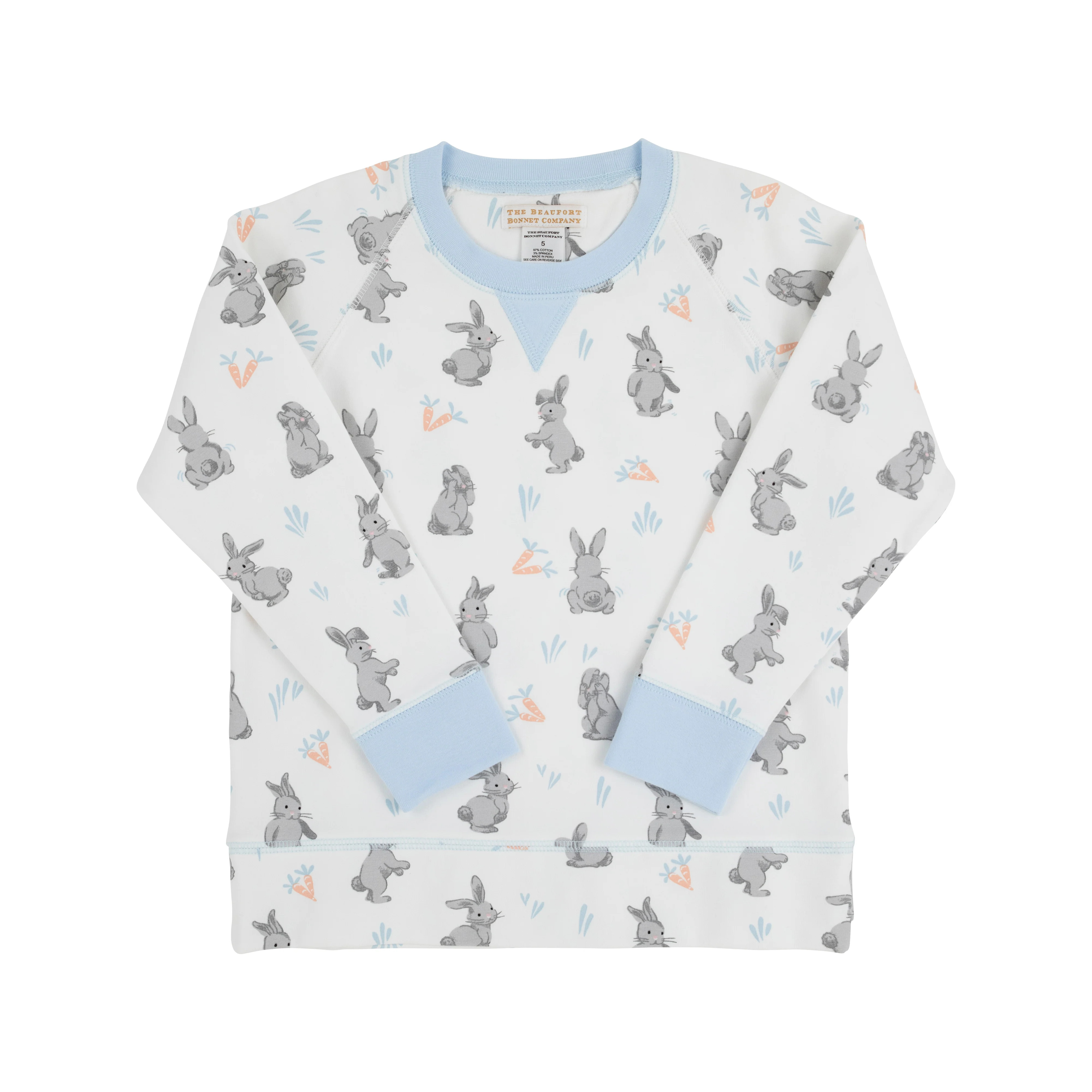 Cassidy Comfy Crewneck - Broad St. Bunnies (Blue) with Buckhead Blue | The Beaufort Bonnet Company