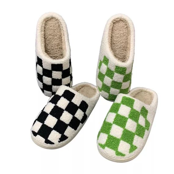 Adults Green Black Checkered Criss Cross Indoor Slippers - Etsy | Etsy (US)