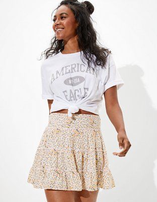 AE Floral Smocked Tiered Mini Skirt | American Eagle Outfitters (US & CA)