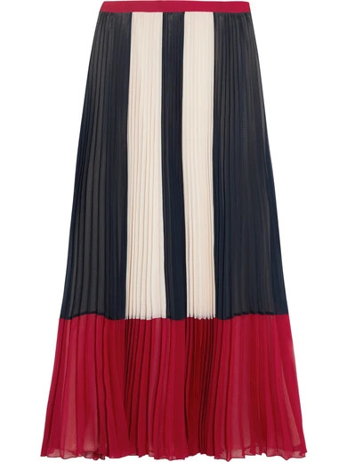 REDValentino - Color-block Plissé Chiffon Maxi Skirt - Blue | NET-A-PORTER (US)