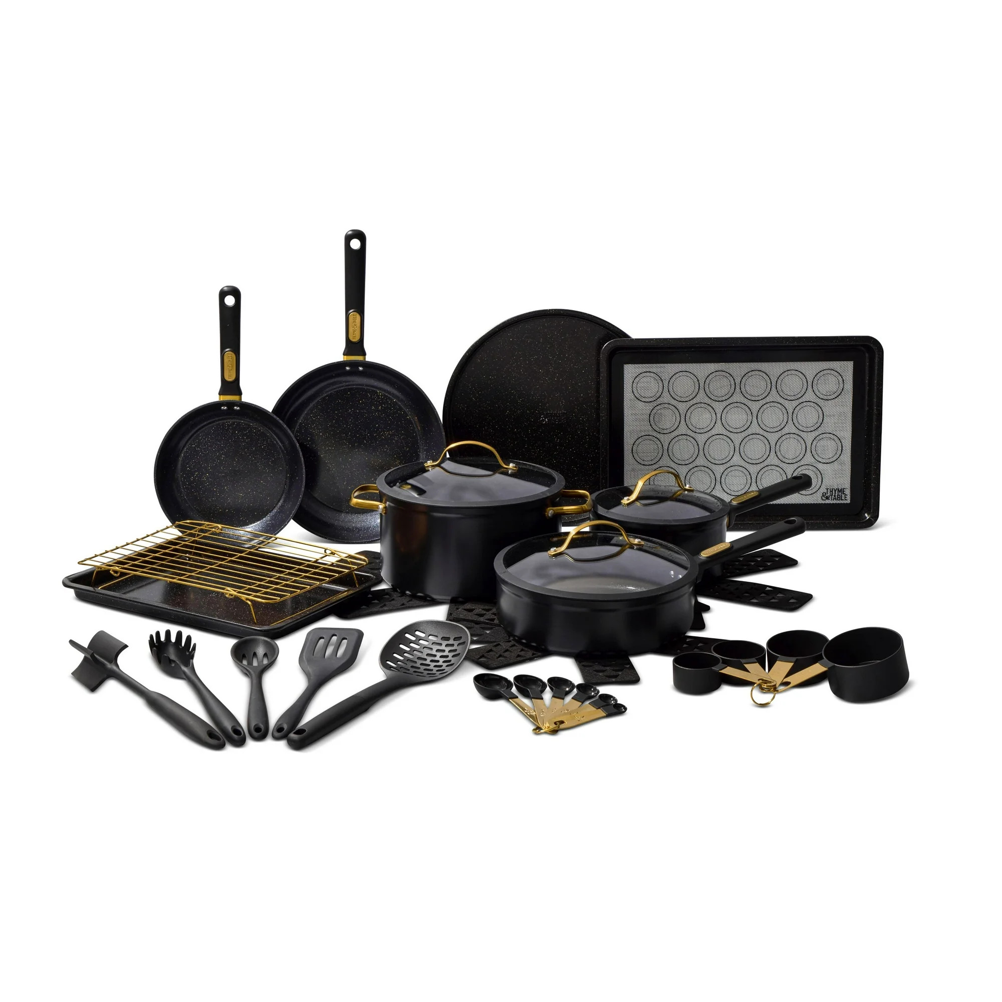 Thyme & Table 32-Piece Aluminum Ceramic Non-Stick Cookware Set - Black Pots and Pans | Walmart (US)