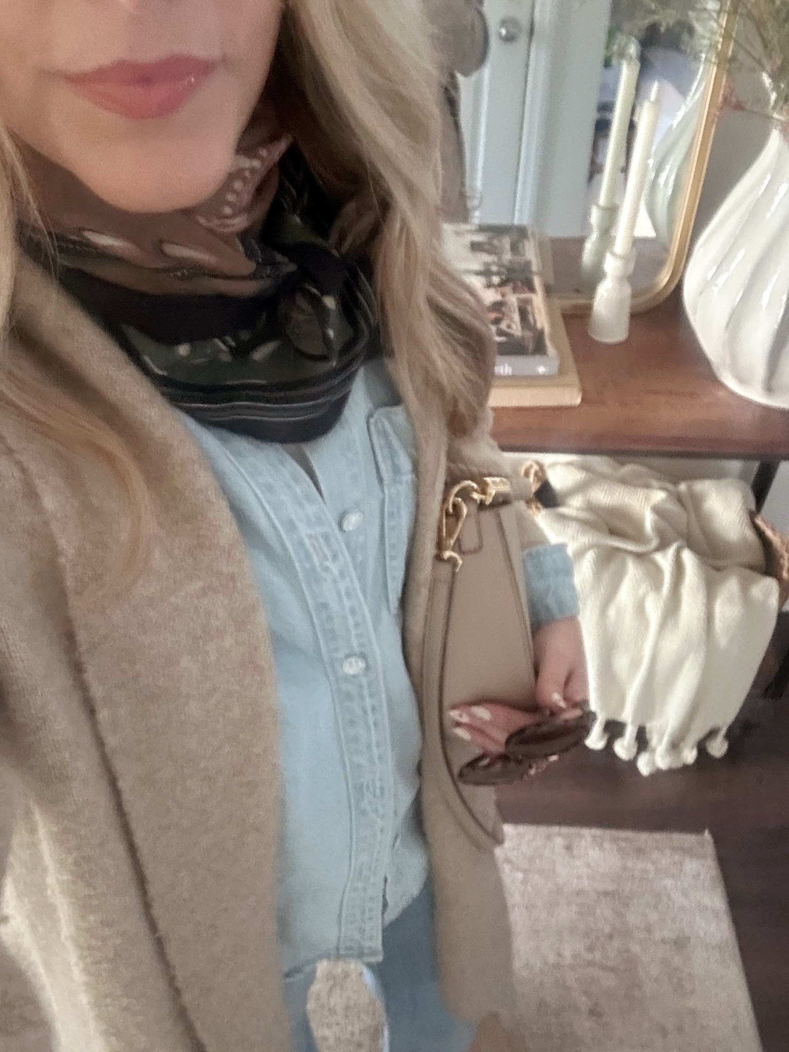 Denim on denim look per usual. 

Denim top
Chambray shirt
Chambray button down
Denim button down 
Levi’s jeans 
Oversized sweater 

#LTKootd #LTKSeasonal #LTKOver40