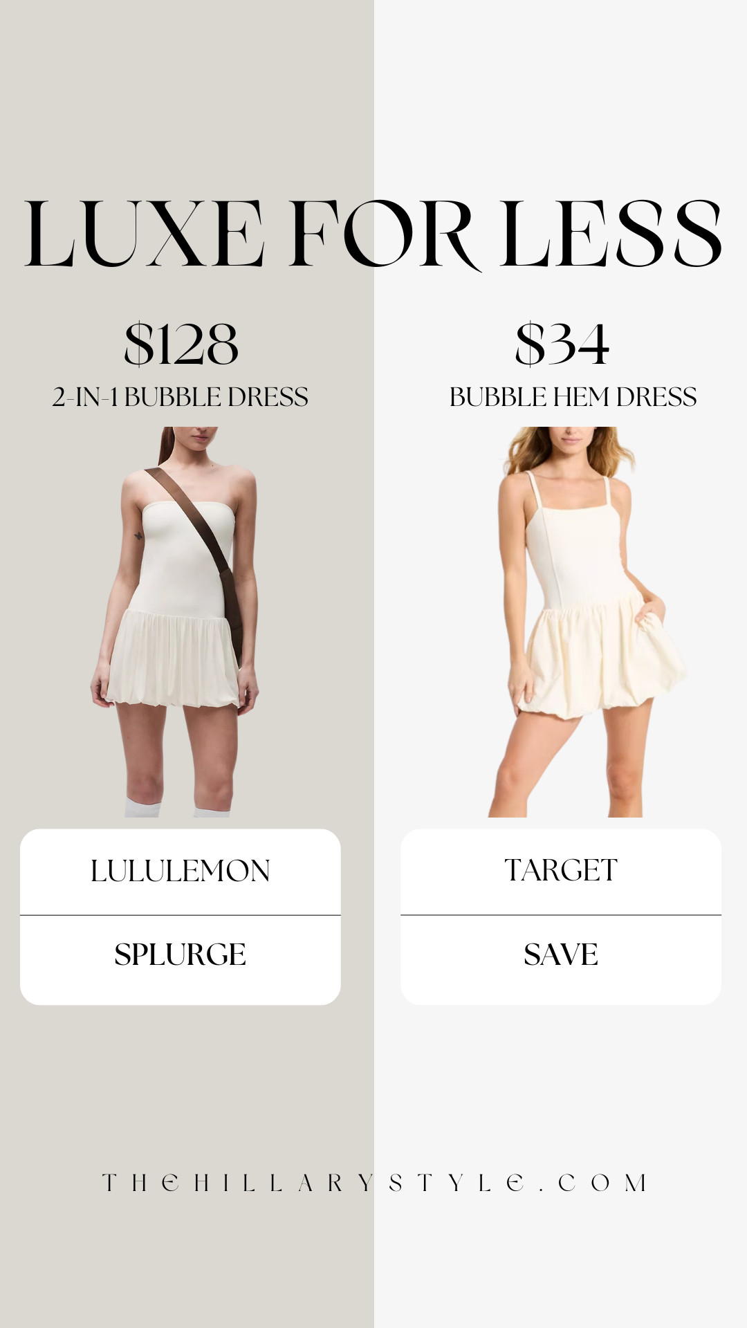 Luxe for Less: The Bubble Mini Dress
Found the ultimate look for less! The viral lululemon 2-in-1 bubble hem mini dress is an absolute summer staple, but if you are looking to save, this Target lookalike is an incredible find for only $34. Both give that effortless, drop-waist modern silhouette that is trending everywhere right now. Perfect for casual summer days, tennis courts, or errands. 

 #TheHillaryStyle #LTKunder50 #LTKunder100 #LTKstyletip #targetfinds #targetstyle #lululemon #bubblehem #bubbledress #summerdresses #athleisure #casualoutfit #lookforless #dupe 

#LTKootd #LTKSeasonal #LTKActive