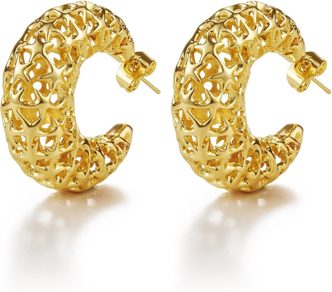 Gold Earrings for Women Trendy, 14K Gold Plated Stud Earrings Earrings Jewelry Gift | Amazon (US)