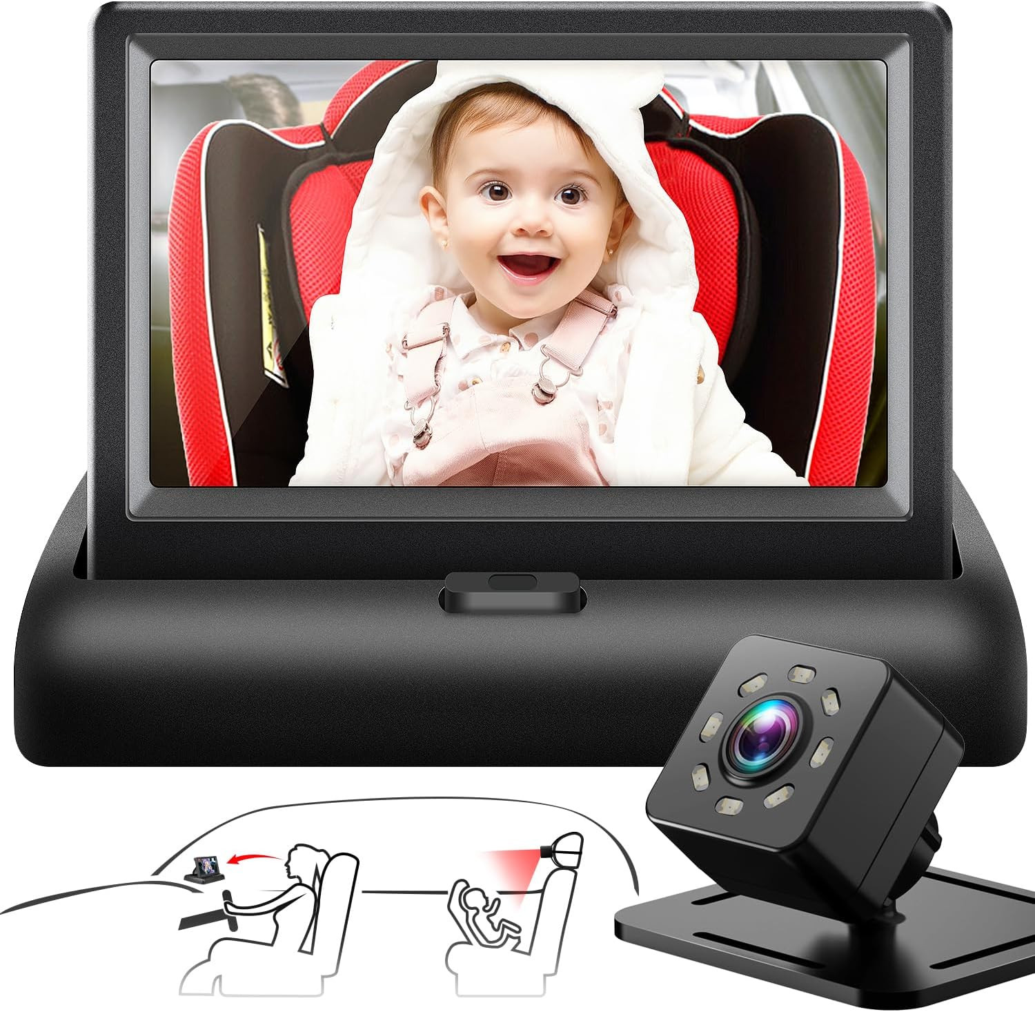 Baby Car Mirror with 4.3'' HD Night Vision Function Display, Safety Car Seat Camera with Wide Crystal Clear View, Easily Observe The Baby’s Move(Not USB) | Amazon (US)