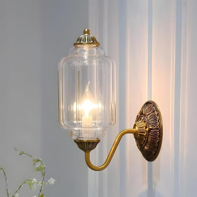 Bofea-Antique Brass Wall Sconces with Hand Blown Clear Glass Shade,Farmhouse Gold Candle Sconces,... | Amazon (US)
