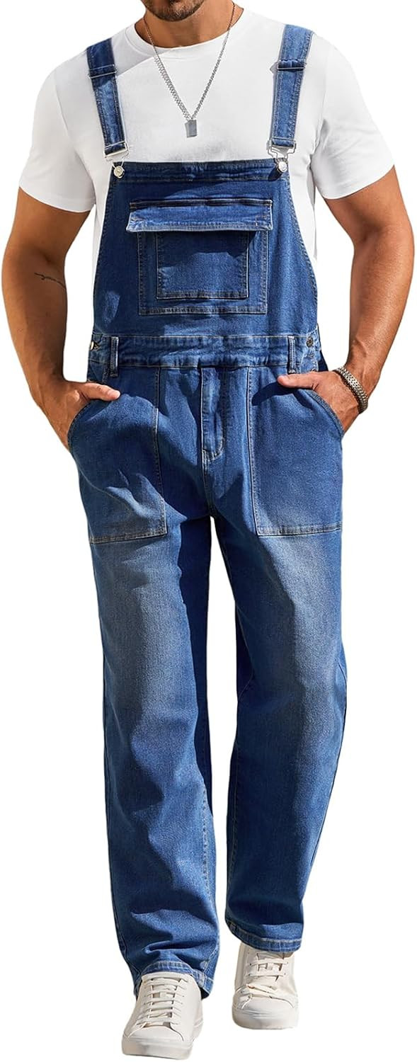 Runcati Men's Denim Bib Overalls Jeans Casual Slim Fit Cut Jumpsuit | Amazon (US)
