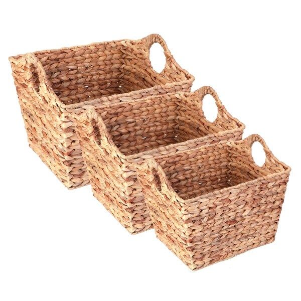 Water Hyacinth Rectangular Wicker Storage Baskets with Cutout Handles | Bed Bath & Beyond