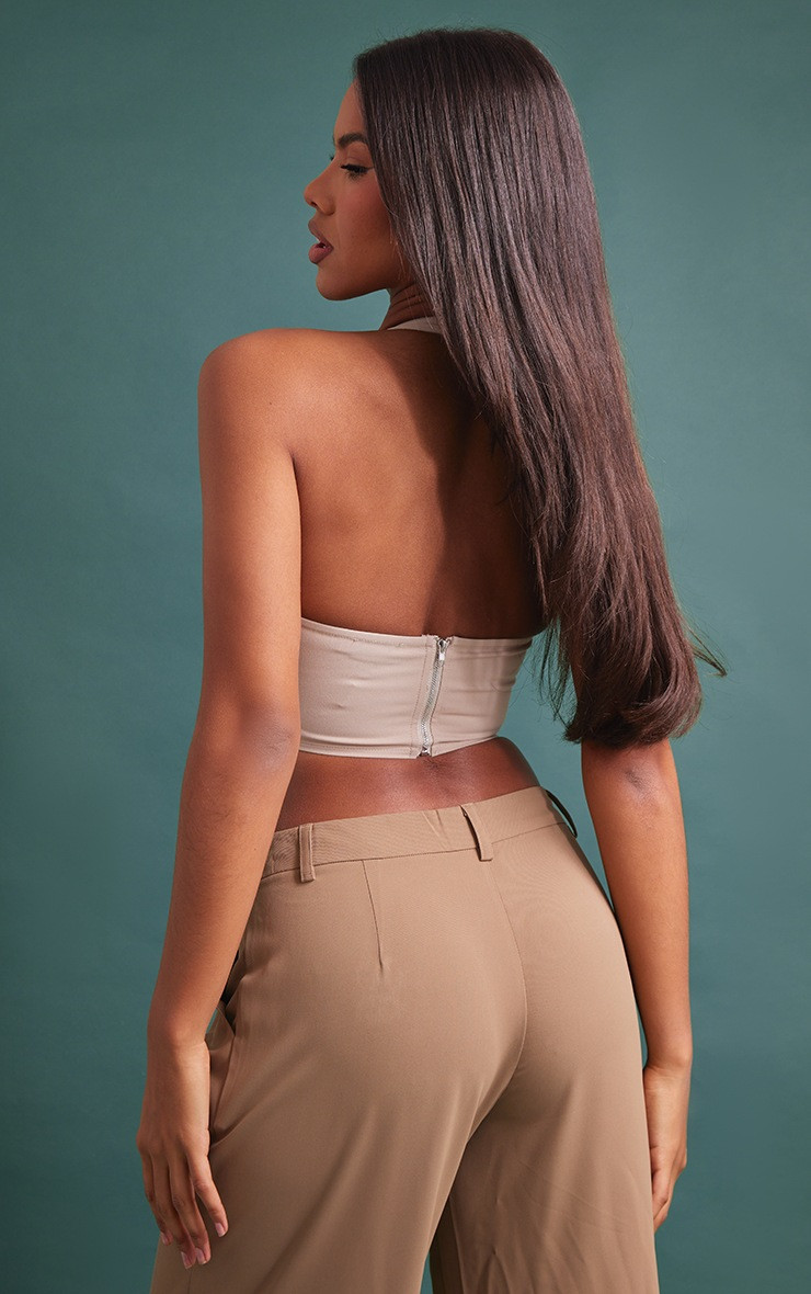 Stone Cargo Pleated Bust Plunge Crop Top | PrettyLittleThing US