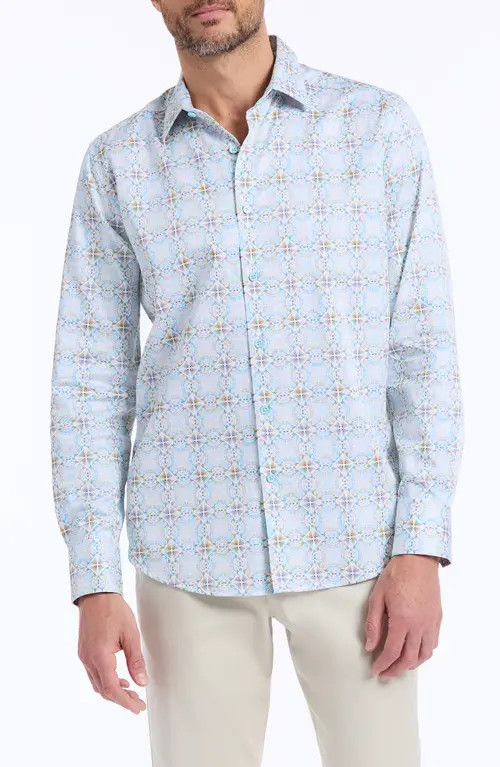 Robert Graham Runnymede Stretch Cotton Button-Up Shirt in Blue Multi at Nordstrom, Size Xxx-Large | Nordstrom