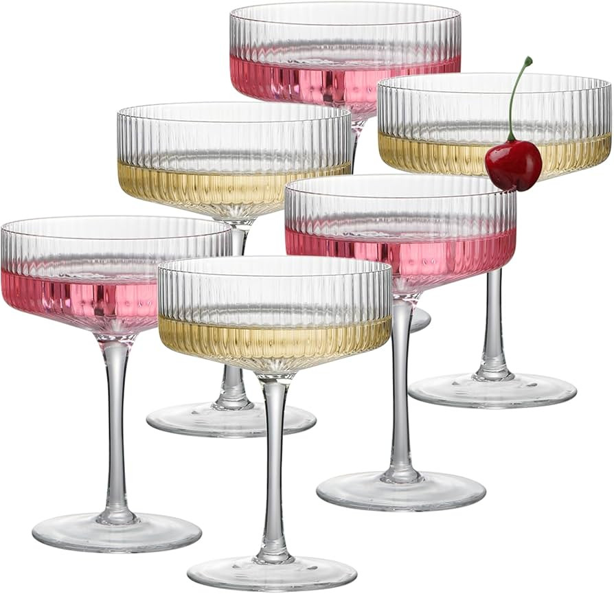 6 Pcs Ribbed Coupe Glasses, 10 oz Vintage Cocktail Coupe Glasses Set, Unique Martini Glass, Class... | Amazon (US)