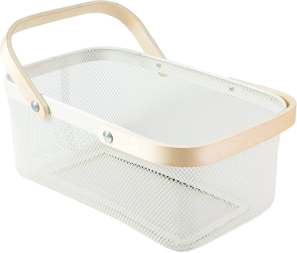 MACOIOR Portable Garden Basket-Mesh Design Natural Bamboo Handle Wire Storage Baskets,Mesh Basket... | Amazon (US)