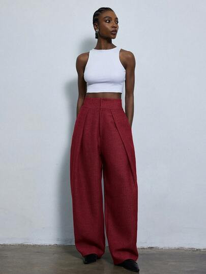 Aveloria Modichic New Stylish Design Casual Pleated Loose Wide-Leg Suit Pants, Versatile For Comm... | SHEIN