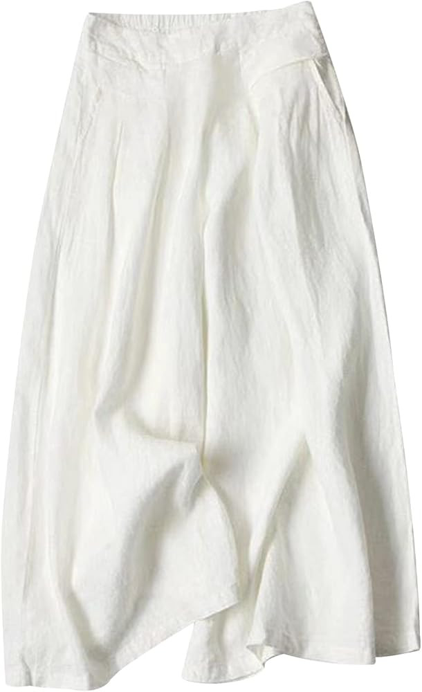 Gihuo Women' s Culottes Linen Blend Wide Leg Pants Elastic Waist Casual Palazzo Trousers with Poc... | Amazon (US)