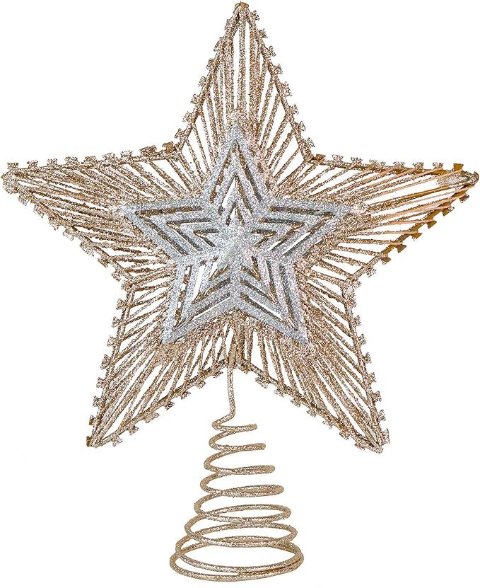 Ornativity Christmas Glitter Star Tree Topper - Rose Gold and Silver Bethlehem Star Ornament | Amazon (US)