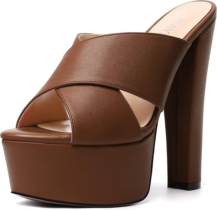 WAYDERNS Womens Peep Toe Casual Platform Solid Slip On Matte Wedding Block High Heel Heeled Sanda... | Amazon (US)