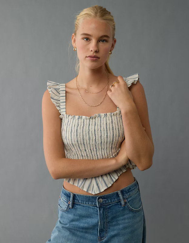 AE Bella Smocked Square Neck Crop Top | American Eagle Outfitters (US & CA)