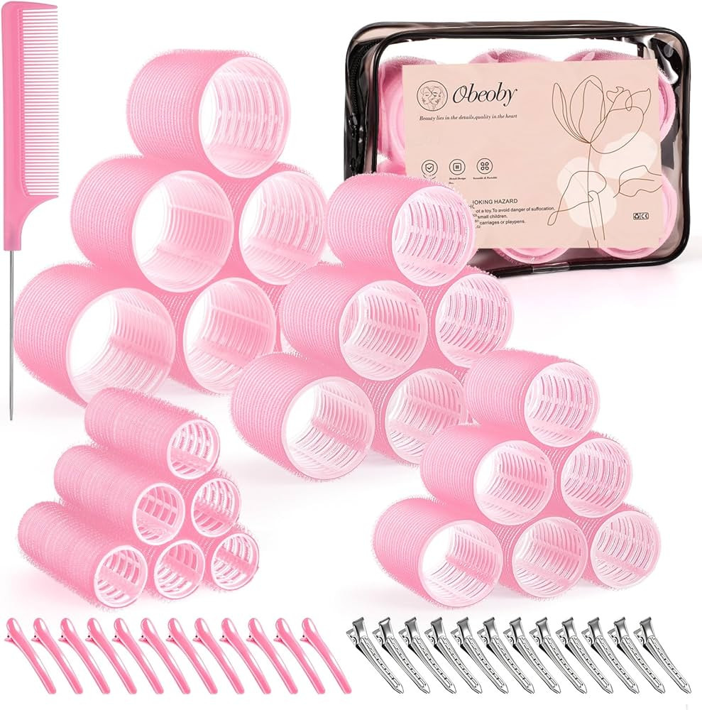4 Sizes Self-Grip Hair Rollers Set for Long, Short Hair and Bangs - 50 Pcs with Clips (25mm, 36mm... | Amazon (US)