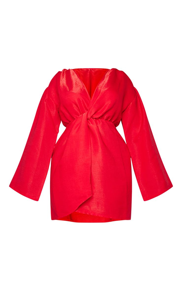 Plus Red Glitter Twist Front Wrap Shift Dress | PrettyLittleThing US