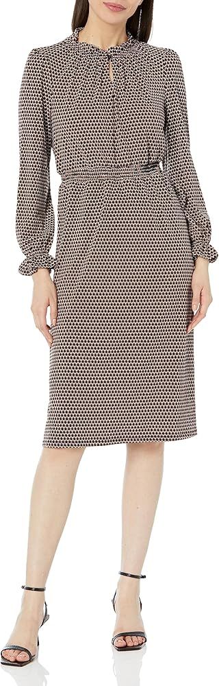 Adrianna Papell Women's Long Sleeve Printed Midi Dress with Keyhole Detail | Amazon (US)