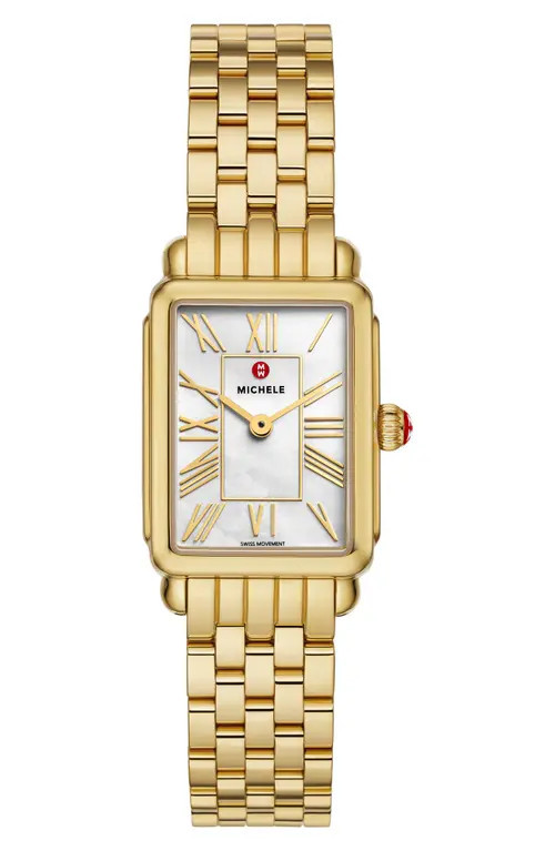 MICHELE Deco Park Mother-of-Pearl Bracelet Watch, 23mm x 29mm in Gold at Nordstrom | Nordstrom