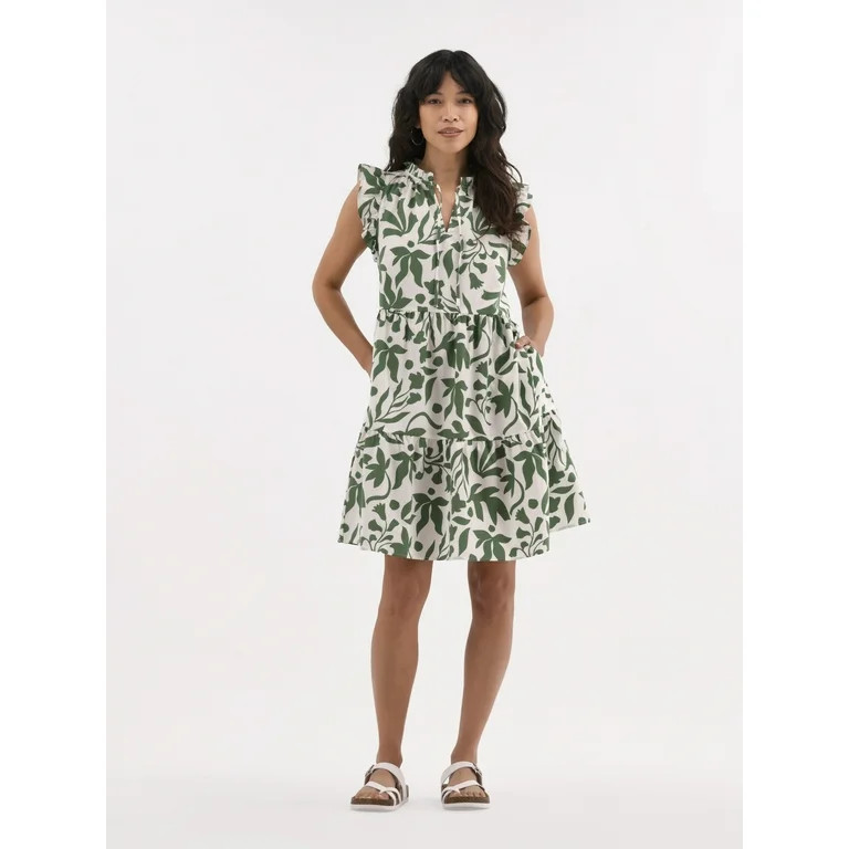 Time and Tru Women's Flutter Sleeve Mini Dress, Sizes XS-XXXL | Walmart (US)